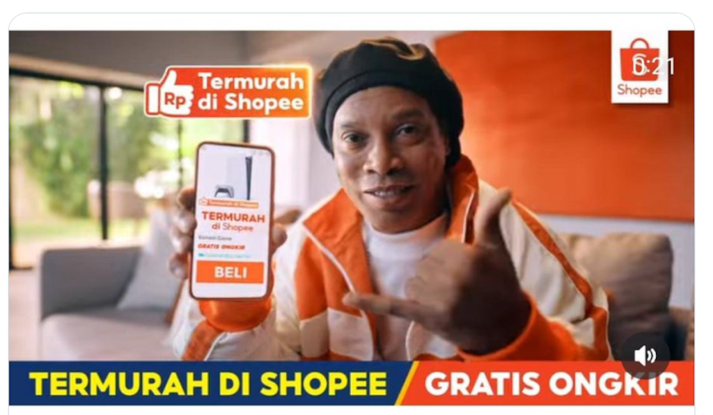 Shopee membuat tantrum Ronaldinho bergabung dalam iklan terbaru