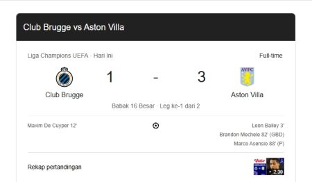 Club Brugge vs Aston Villa The Villans Mengalahkan Tuan Rumah 1-3