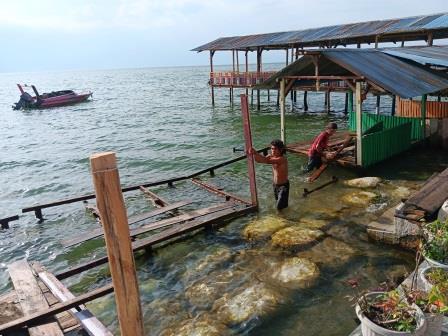 Permukaan Danau Toba naik 50 cm, aktor bisnis di Pasirputih Parbaba terpaksa membongkar Saung